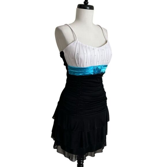 Vintage Deb Y2K Mini Dress Babydoll S Rhinestones Tiered Fairy Grunge Whimsigoth - Picture 2 of 12